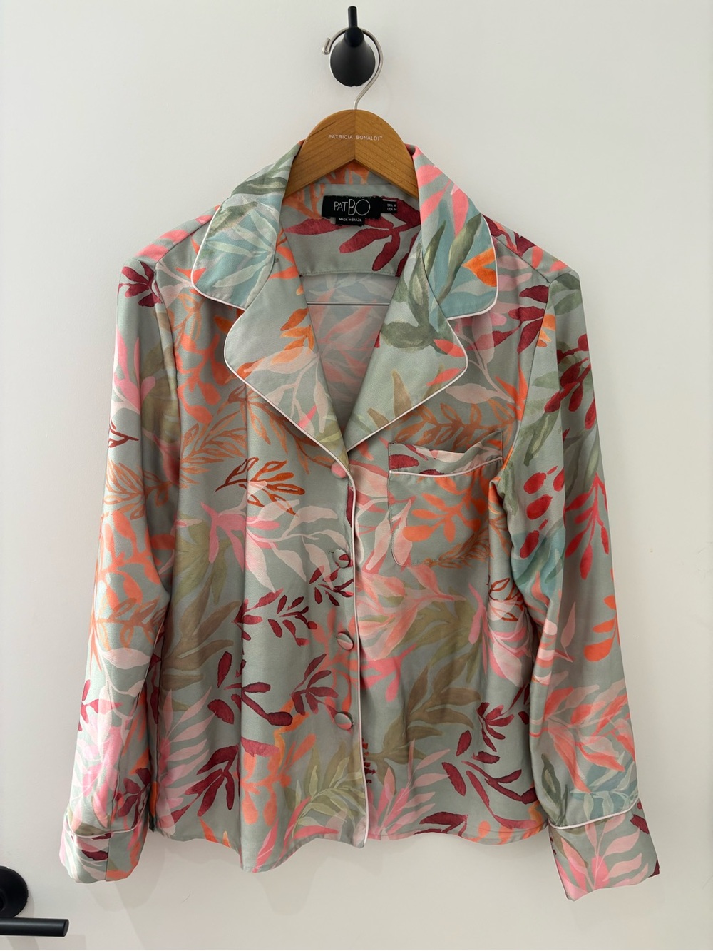 PatBO Sage Floral Satin Button-Front Blazer